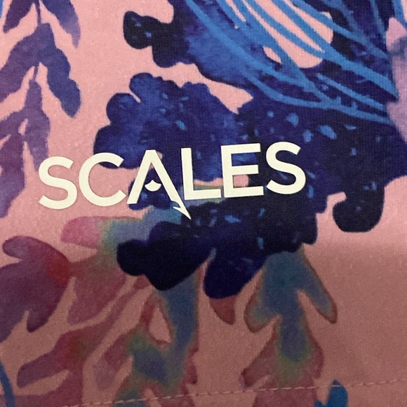 SCALES MENS SIZE XL Pink and Blue Polo Shirt with UNDERWATER CORAL Print EUC - Picture 8 of 11